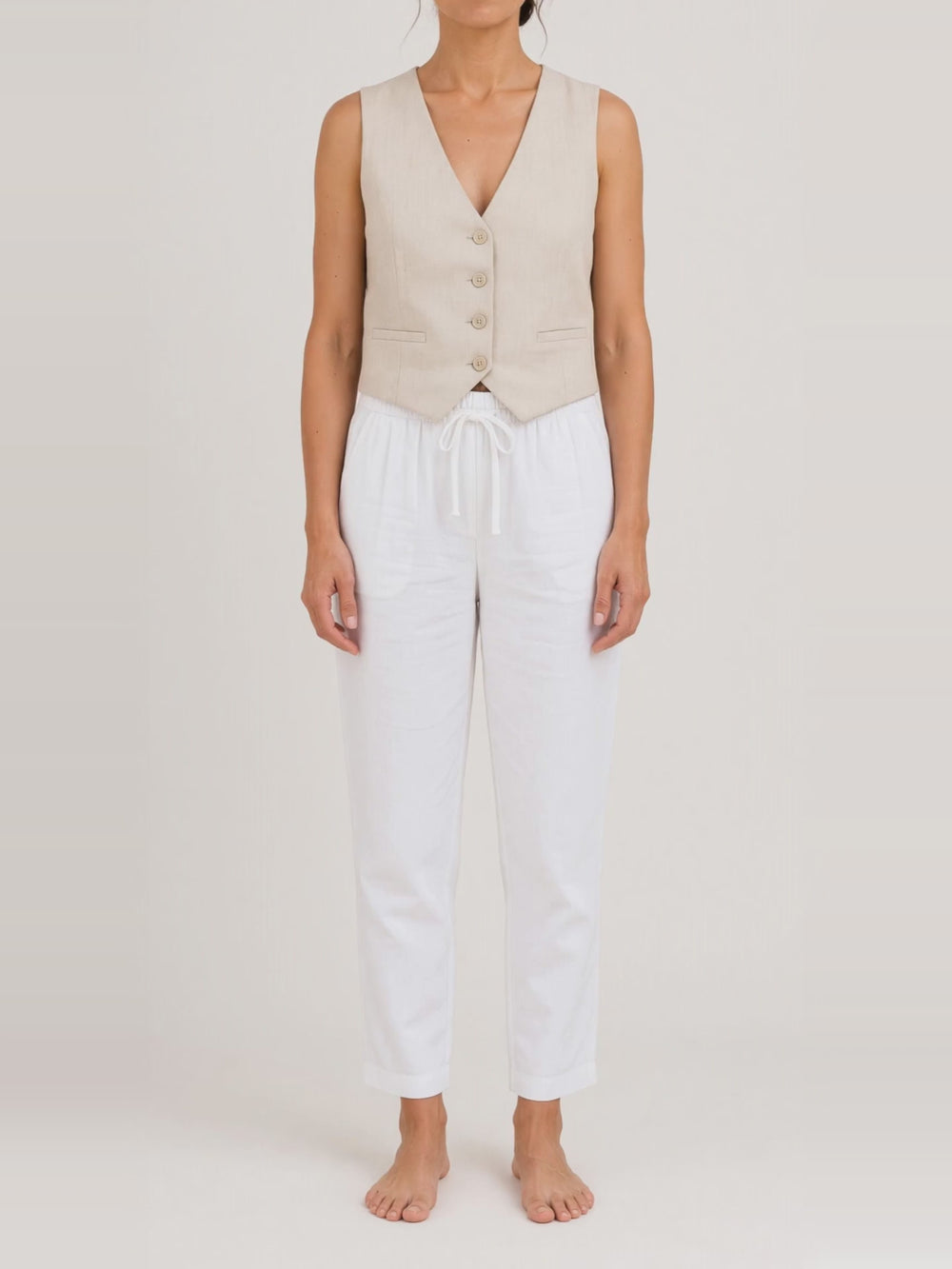 Flax Waistcoat and Trousers, turning in the studio